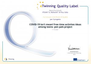 Diploma Etwinning progetto Covid19