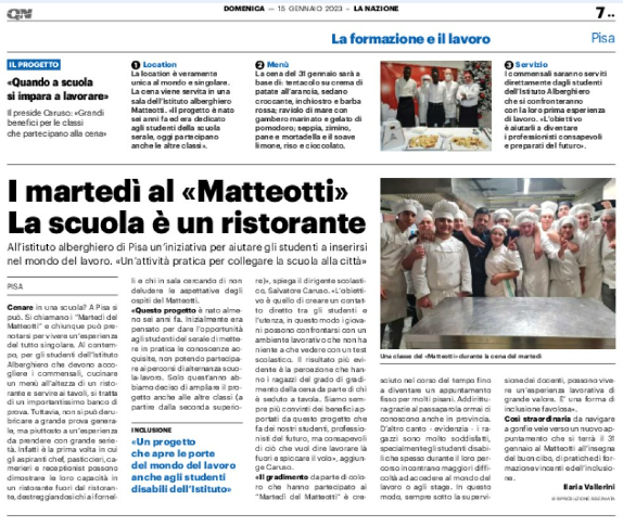 I martedì del Matteotti. La scuola è un ristorante.
